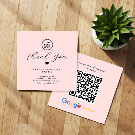 Tarjeta De Visita Cuadrada Google Review Código QR Gracias Rosa cuadrado