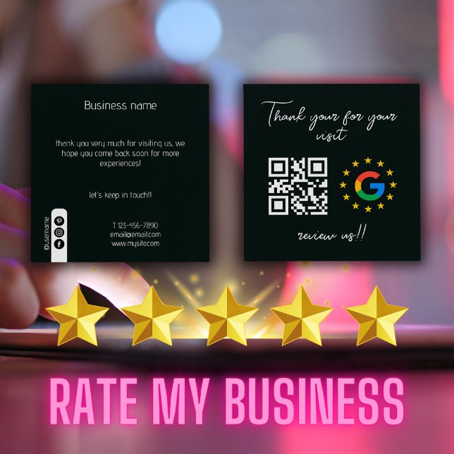 Tarjeta De Visita Cuadrada Google Review My Business Gracias Qr Code (Google Review My Business Thank You Qr Code Square Business Card)