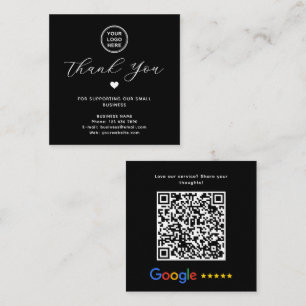 Tarjeta De Visita Cuadrada Google Review QR Code Gracias Black Modern