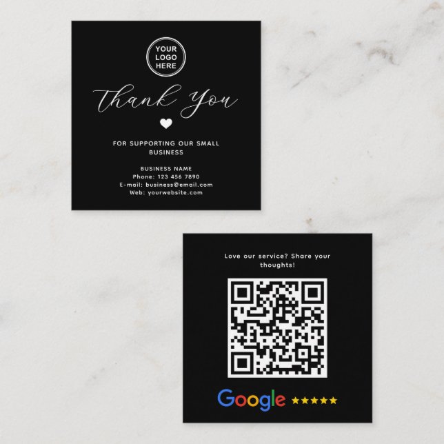 Tarjeta De Visita Cuadrada Google Review QR Code Gracias Black Modern (Anverso / Reverso)