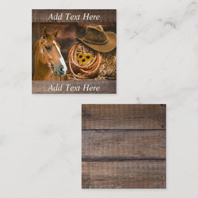 Tarjeta De Visita Cuadrada Gorra Lasso Sunflowers de Cowboy Occidental (Anverso / Reverso)