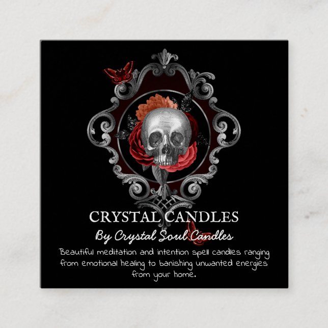 Tarjeta De Visita Cuadrada Gótica Floral Skull Spell Instrucción Square Busin (Anverso)
