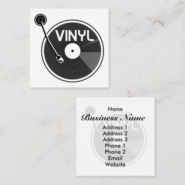 Tarjeta De Visita Cuadrada Grabación de vinilo retro girable (Anverso / Reverso)