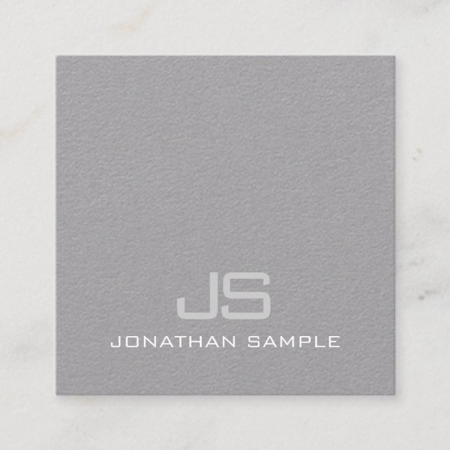 Tarjeta De Visita Cuadrada Graceful Modern Monograma Premium Gris Plain Luxe (Anverso)
