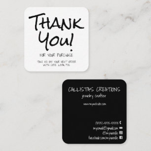 Tarjeta De Visita Cuadrada Gracias al cliente blanco negro manuscrito