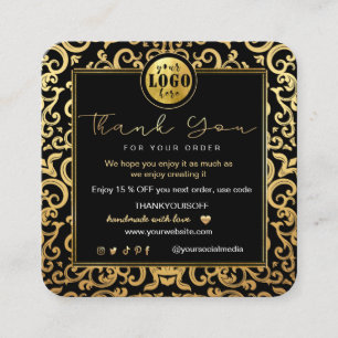 Tarjeta De Visita Cuadrada Gracias Business Insert Logo Gold Luxury Frame