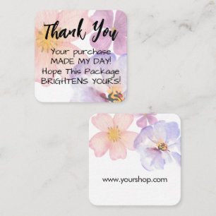 Tarjeta De Visita Cuadrada Gracias flores de acuarela moradas suaves