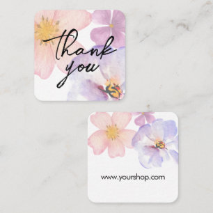 Tarjeta De Visita Cuadrada Gracias flores de acuarela moradas suaves