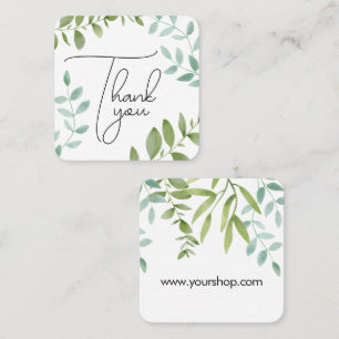 Tarjeta De Visita Cuadrada Gracias hoja botánica verde natural frondosa