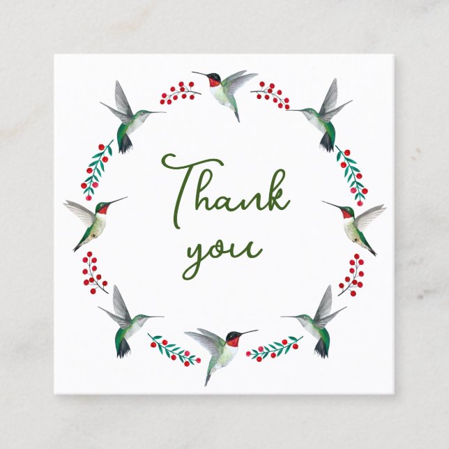 Tarjeta De Visita Cuadrada Gracias Hummingbird Wreath (Anverso)