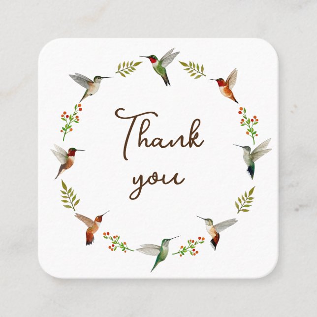 Tarjeta De Visita Cuadrada Gracias Hummingbird Wreath (Anverso)