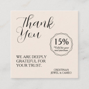 Tarjeta De Visita Cuadrada Gracias por su apoyo Cupón de descuento