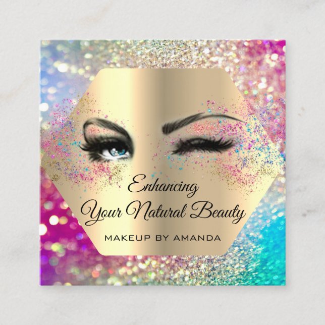 Tarjeta De Visita Cuadrada Gracias Por Su Purpurina De Maquillaje De Compra (Anverso)