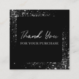 Tarjeta De Visita Cuadrada Gracias Por Tu Compra Silver Purpurina Black