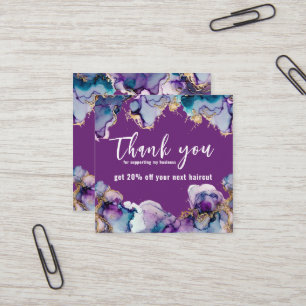 Tarjeta De Visita Cuadrada Gracias Purple Abstract Elegance Business