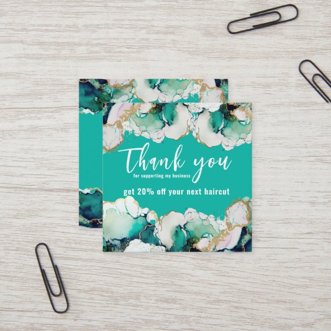 Tarjeta De Visita Cuadrada Gracias Resumen De Negocios Elegantes Verdes (Anverso/Reverso In Situ)