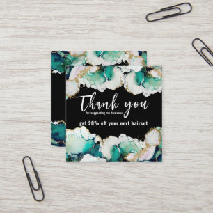 Tarjeta De Visita Cuadrada Gracias Resumen Negros Verdes Elegantes Negocios