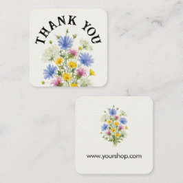 Tarjeta De Visita Cuadrada Gracias suaves flores silvestres acuarela colorida