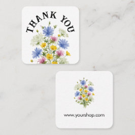 Tarjeta De Visita Cuadrada Gracias suaves flores silvestres acuarela colorida