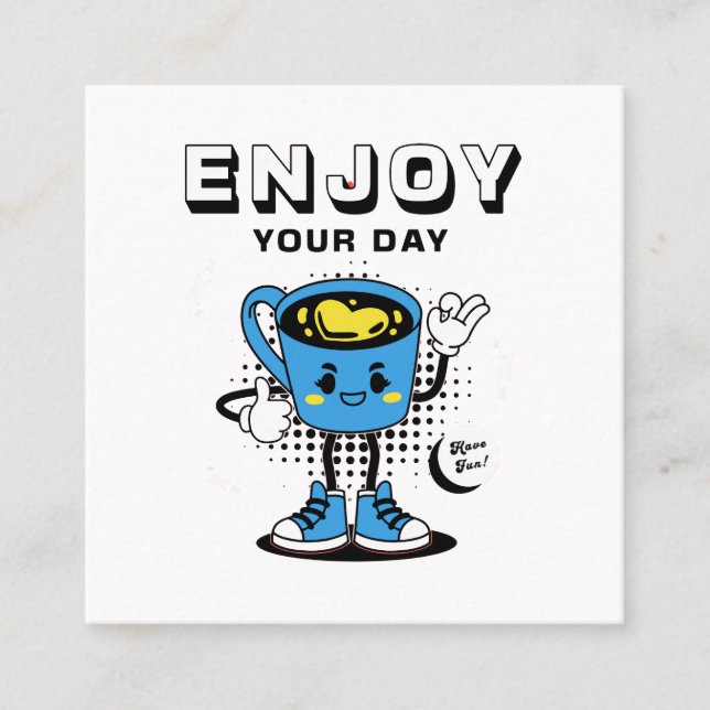 Tarjeta De Visita Cuadrada Gracioso café retro mascota -2 (Anverso)