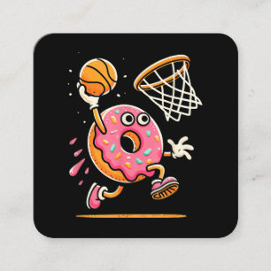 Tarjeta De Visita Cuadrada Gracioso Donut Dunking Basketball Food Champ Sport