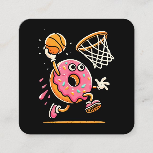 Tarjeta De Visita Cuadrada Gracioso Donut Dunking Basketball Food Champ Sport (Anverso)