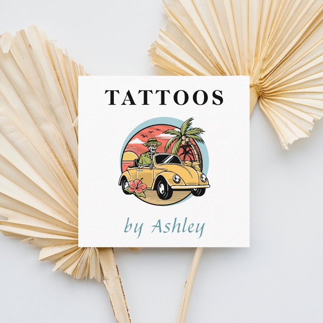 Tarjeta De Visita Cuadrada Gracioso Ilustracion de cráneo Tatuaje tropical ex (Subido por el creador)