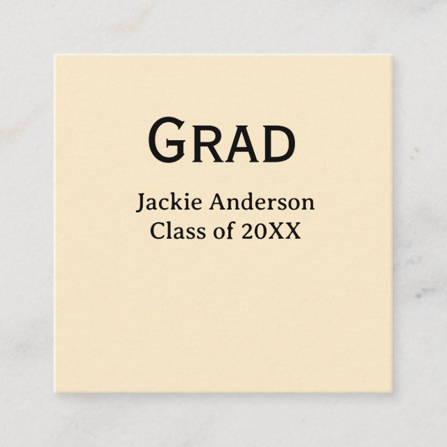 Tarjeta De Visita Cuadrada Grad bold letter name class of 20XX yellow pastel  (Anverso)