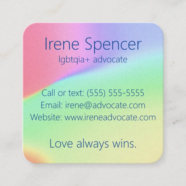 Tarjeta De Visita Cuadrada Gradiente arcoiris LGBTQIA+ (Anverso)