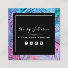 Tarjeta De Visita Cuadrada Gradiente de neón púrpura y rosa brillante Código 