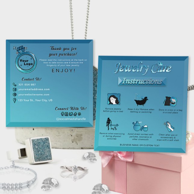 Tarjeta De Visita Cuadrada Gradiente Verde azulado Blue Elegant Cuidado de jo (Subido por el creador)