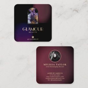 Tarjeta De Visita Cuadrada Gradiente violeta de lujo Faux y Borgoña 2 fotos