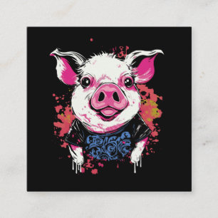 Tarjeta De Visita Cuadrada Graffiti de cerdo hipsta al estilo de moda grababl