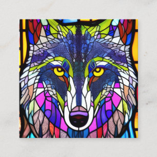 Tarjeta De Visita Cuadrada Gráfica de Lobo de Vidrio Manchado
