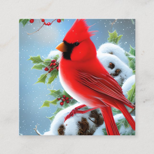 Tarjeta De Visita Cuadrada Gráfica de pájaro cardenal Snowy (Anverso)