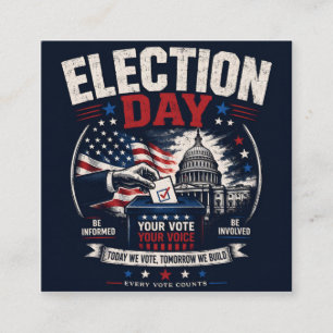 Tarjeta De Visita Cuadrada Gráfica Vintage de Votación del Día de Elección – 