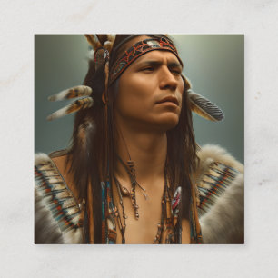 Tarjeta De Visita Cuadrada Gráfico de guerrero nativo americano indio