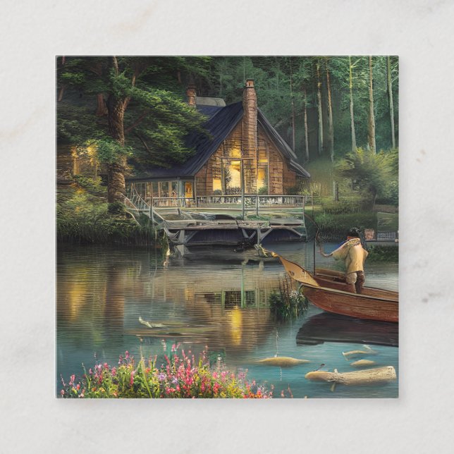 Tarjeta De Visita Cuadrada Gráfico de pesca (Anverso)