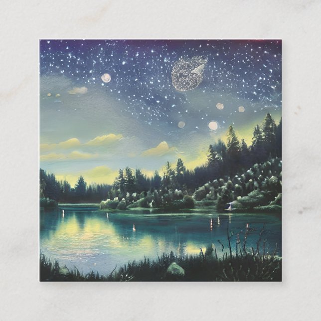 Tarjeta De Visita Cuadrada Gráfico del lago nocturno (Anverso)
