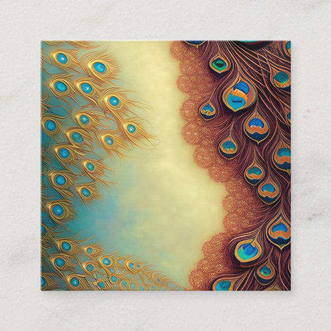 Tarjeta De Visita Cuadrada Gráfico fractal intrincado de pluma de pavo real (Anverso)