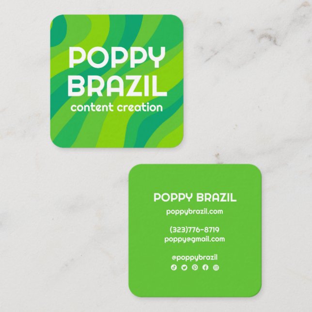 Tarjeta De Visita Cuadrada GRAN BOLD RETRO Curvado Tiras onduladas Green Brig (Anverso / Reverso)