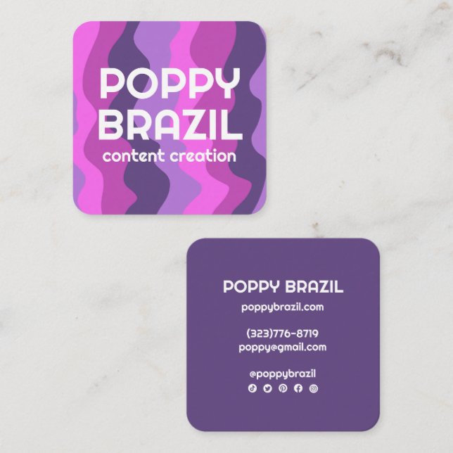 Tarjeta De Visita Cuadrada GRAN BOLD RETRO Curvado Tiras onduladas Púrpura Ro (Anverso / Reverso)