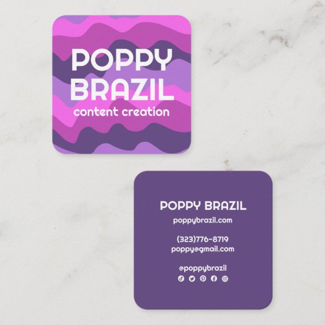 Tarjeta De Visita Cuadrada GRAN BOLD RETRO Curvado Tiras onduladas Púrpura Ro (Anverso / Reverso)