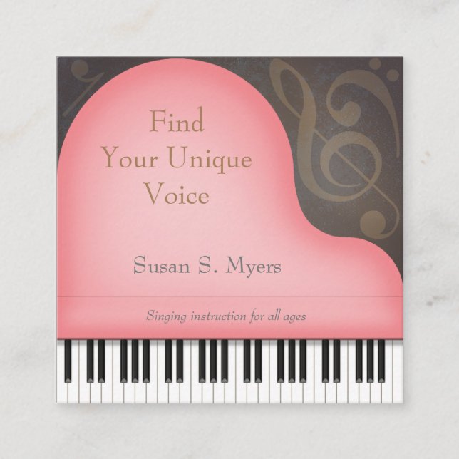 Tarjeta De Visita Cuadrada Gran piano rosado encantador musical (Anverso)