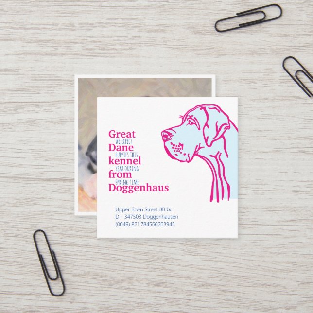 Tarjeta De Visita Cuadrada Grandes cachorros daneses a la venta (Anverso/Reverso In Situ)