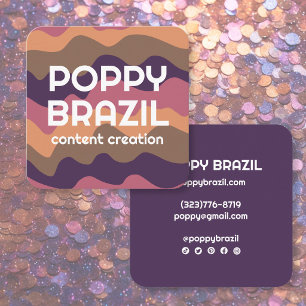 Tarjeta De Visita Cuadrada GRANDES RAYAS ONDULADAS CURVAS RETRO Morado Dorado