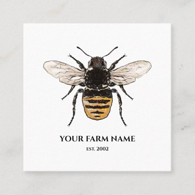 Tarjeta De Visita Cuadrada Granja de abejas de abeja de apicultores (Anverso)