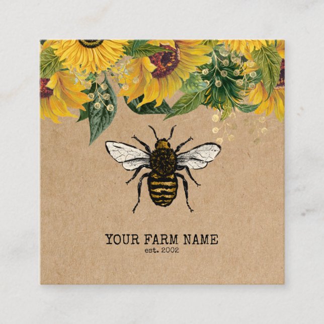 Tarjeta De Visita Cuadrada Granja de abejas de abeja de apicultores Honeycomb (Anverso)