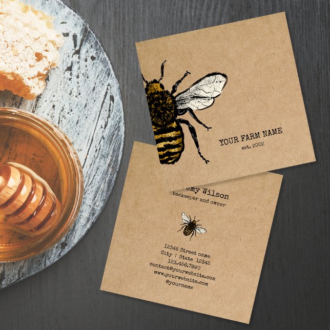 Tarjeta De Visita Cuadrada Granja de abejas de abeja de apicultores Honeycomb (Subido por el creador)
