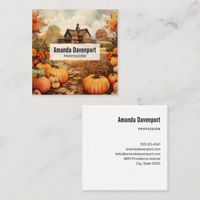 Tarjeta De Visita Cuadrada Granja de calabaza cosecha cosecha Acción de Graci (Anverso / Reverso)